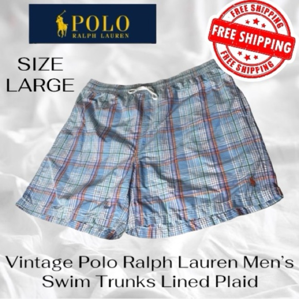 Vintage 90s Y2K Polo Ralph Lauren Lined Trunks Men’s Large Plaid FREE SHIPPING